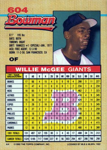 Willie McGee  baseball card collectible - Main Image 2