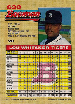 Lou Whitaker  baseball card collectible - Main Image 2