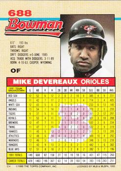 Mike Devereaux  baseball card collectible - Main Image 2