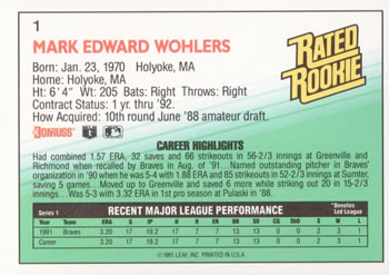 Mark Wohlers  baseball card collectible - Main Image 2