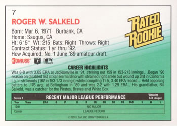 Roger Salkeld  baseball card collectible - Main Image 2