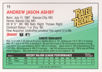 Andy Ashby  baseball card collectible - Main Image 2