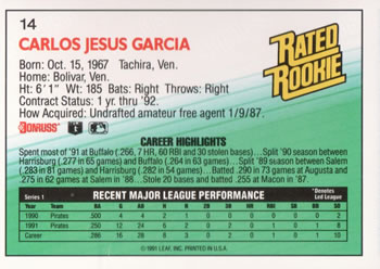 Carlos Garcia  baseball card collectible - Main Image 2