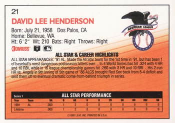 Dave Henderson  baseball card collectible - Main Image 2