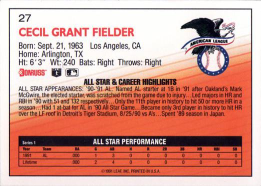 Cecil Fielder  baseball card collectible - Main Image 2