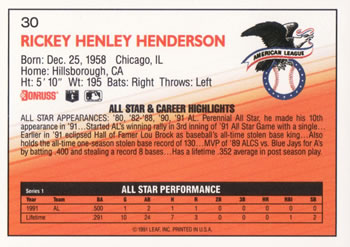 Rickey Henderson  baseball card collectible - Main Image 2