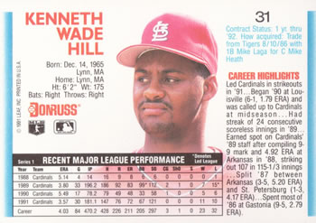 Ken Hill  baseball card collectible - Main Image 2