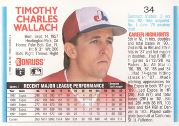 Tim Wallach  baseball card collectible - Main Image 2