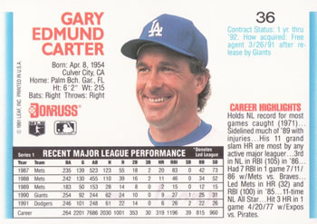 Gary Carter  baseball card collectible - Main Image 2