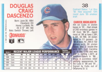 Doug Dascenzo  baseball card collectible - Main Image 2