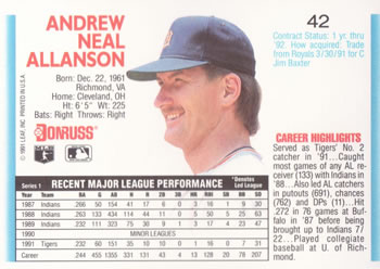 Andy Allanson  baseball card collectible - Main Image 2