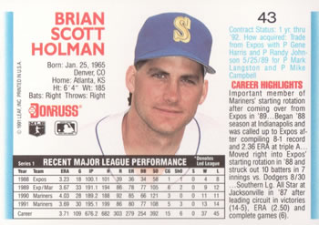Brian Holman  baseball card collectible - Main Image 2