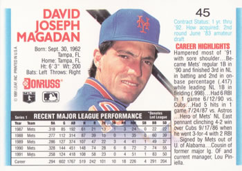 Dave Magadan  baseball card collectible - Main Image 2