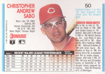Chris Sabo  baseball card collectible - Main Image 2