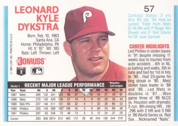 Lenny Dykstra  baseball card collectible - Main Image 2