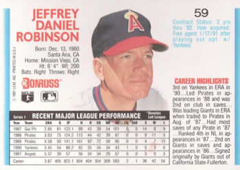 Jeff Robinson  baseball card collectible - Main Image 2