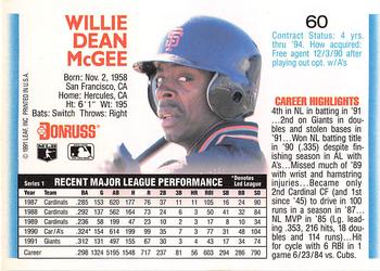 Willie McGee  baseball card collectible - Main Image 2