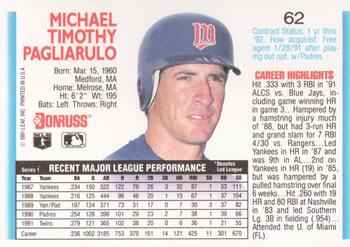 Mike Pagliarulo  baseball card collectible - Main Image 2