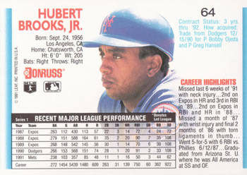 Hubie Brooks  baseball card collectible - Main Image 2