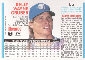 Kelly Gruber  baseball card collectible - Main Image 2