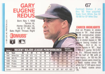Gary Redus  baseball card collectible - Main Image 2