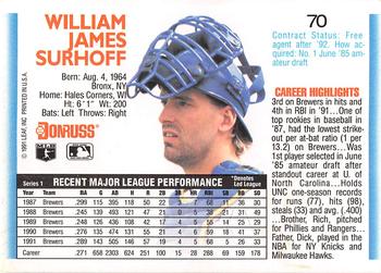 B.J. Surhoff  baseball card collectible - Main Image 2