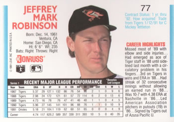 Jeff Robinson  baseball card collectible - Main Image 2