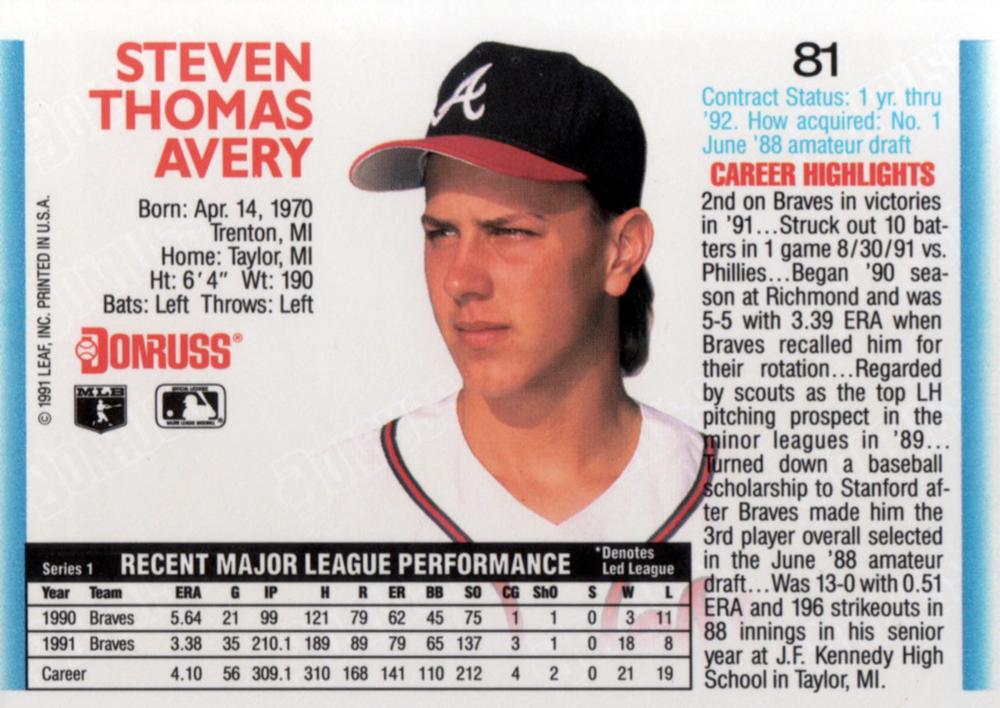 Steve Avery  baseball card collectible - Main Image 2