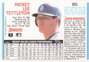 Mickey Tettleton  baseball card collectible - Main Image 2