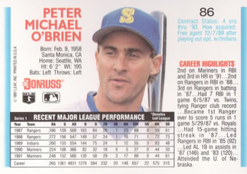 Pete O’Brien  baseball card collectible - Main Image 2