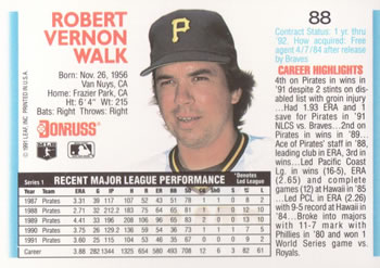Bob Walk  baseball card collectible - Main Image 2