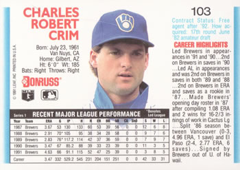 Chuck Crim  baseball card collectible - Main Image 2