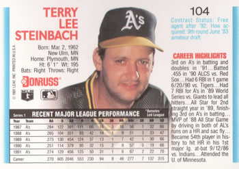 Terry Steinbach  baseball card collectible - Main Image 2