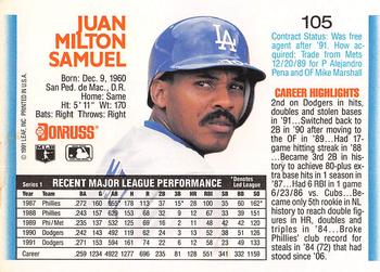Juan Samuel  baseball card collectible - Main Image 2