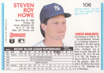 Steve Howe  baseball card collectible - Main Image 2