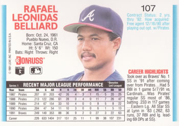 Rafael Belliard  baseball card collectible - Main Image 2