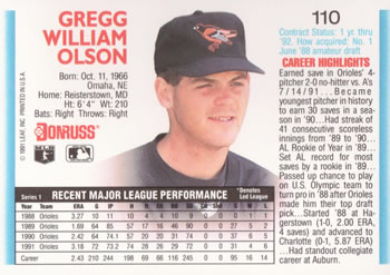 Gregg Olson  baseball card collectible - Main Image 2