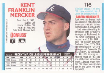 Kent Mercker  baseball card collectible - Main Image 2