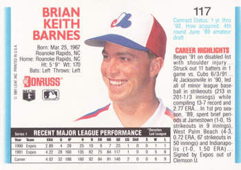 Brian Barnes  baseball card collectible - Main Image 2