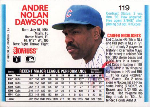 Andre Dawson  baseball card collectible - Main Image 2