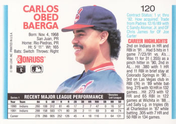Carlos Baerga  baseball card collectible - Main Image 2