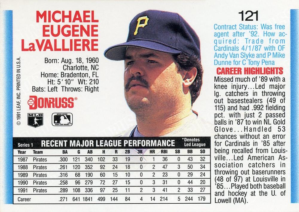Mike LaValliere  baseball card collectible - Main Image 2