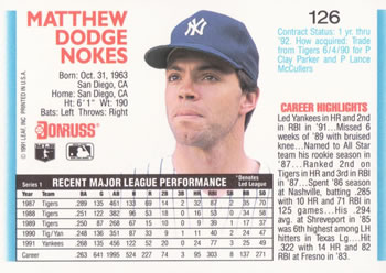 Matt Nokes  baseball card collectible - Main Image 2