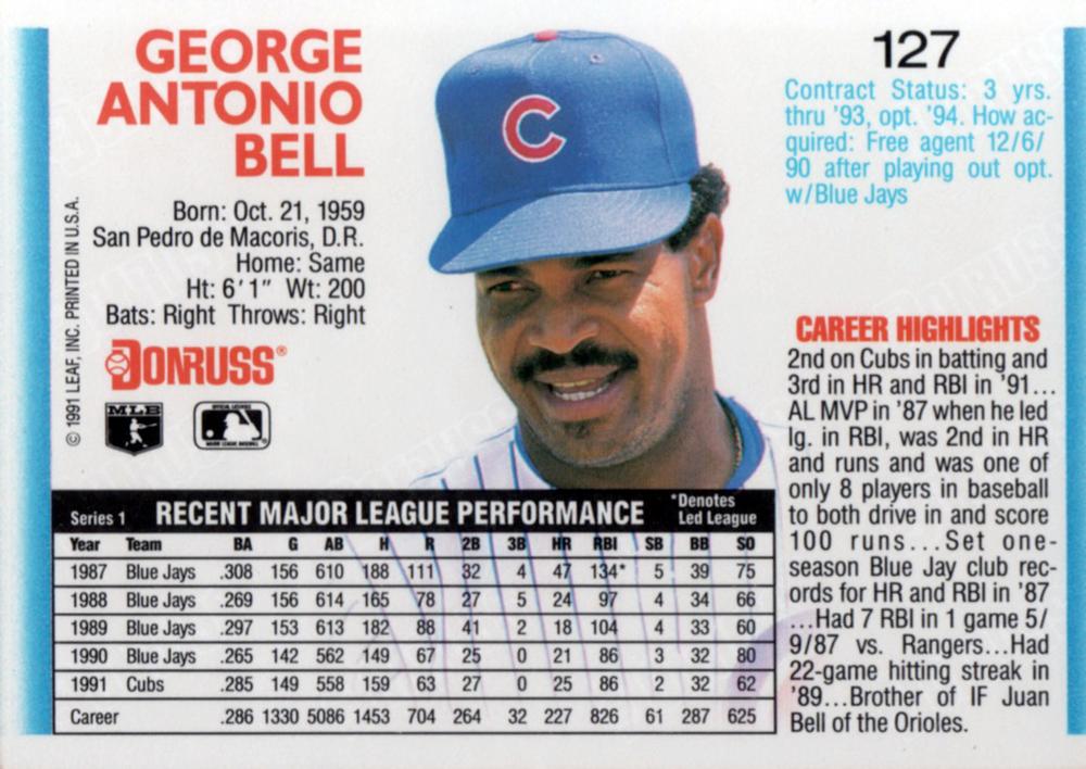 George Bell  baseball card collectible - Main Image 2