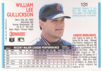 Bill Gullickson  baseball card collectible - Main Image 2
