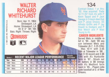 Wally Whitehurst  baseball card collectible - Main Image 2