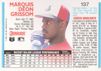 Marquis Grissom  baseball card collectible - Main Image 2