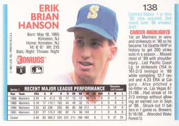Erik Hanson  baseball card collectible - Main Image 2