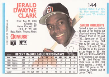 Jerald Clark  baseball card collectible - Main Image 2