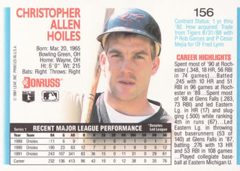 Chris Hoiles  baseball card collectible - Main Image 2
